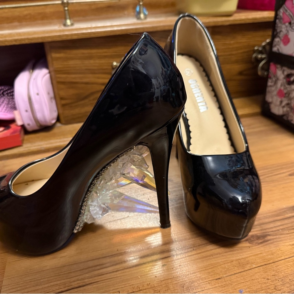 Black heels with crystal customization